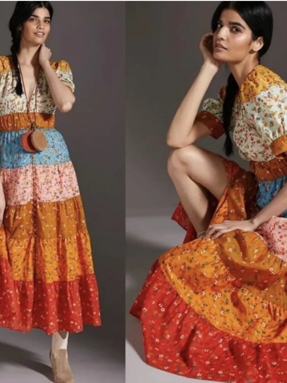 Anthropologie Tiered and True Floral Boho Dress, XS